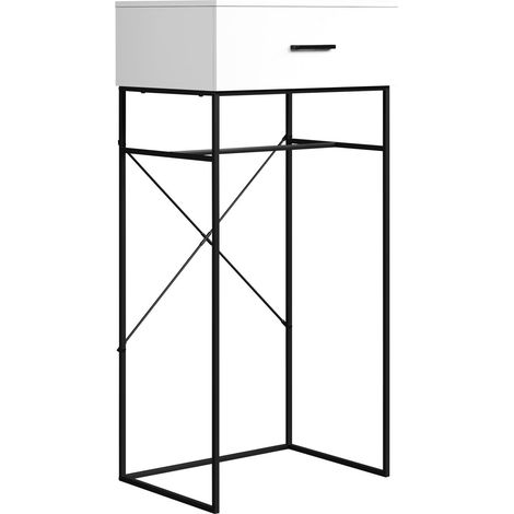 Table d'appoint avec tiroir - Blanc Mat/Noir - Armoire sur Pied - (l x H x P) 60 x 132 x 48 cm - Table de Salon sur Structure métallique Robuste (1/5)