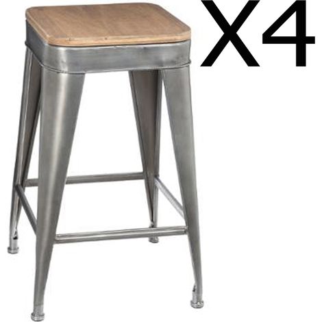 Lot de 4 tabourets de bar en métal coloris gris - Dim : L 38 x l 38 x H 59,9 cm -PEGANE (1/2)