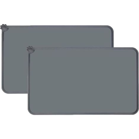 2 Pcs Tapis Gamelle Chien et Chat,Tapis d’Alimentation Imperméable Silicone,Tapis Gamelle Chien,Gris,47 cm × 30 cm,Tapis de Nourriture pour Chiens, Chats et Autres Animaux de Compagnie