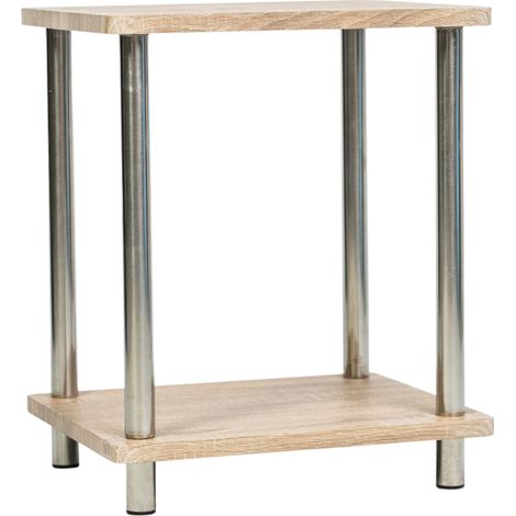 Stylish Oak Effect 2 Tier Shelf Unit Oak Shelves, Stainless Steel Legs (1/3)