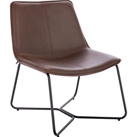 SVITA RON Loungesessel Cocktailsessel Clubsessel ohne Armlehnen Metall-Gestell Leder-Optik Braun