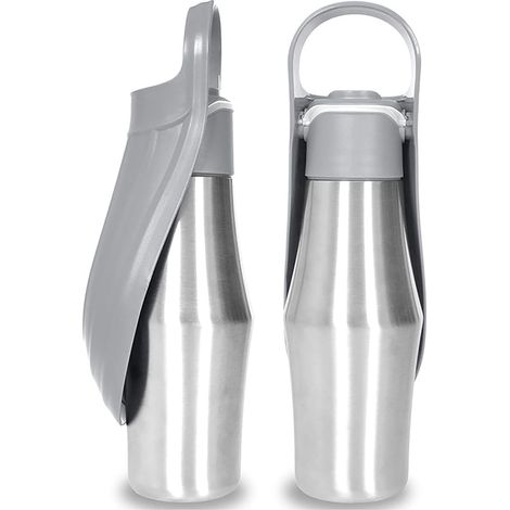Bouteille d'eau pour Chien 750ML, Gourde Chien Promenade, Isotherme Bouteille d'eau, Pliable, Portable Acier Inoxydable 304 Bol d'eau Chat, pour Le Camping Le Randonnée (Gris, 750 ML) (1/5)