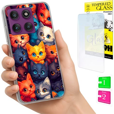 Funda para Motorola Edge 60 Pro con foto, cubierta trasera con diseño de gatos y cristal 9H. (1/5)