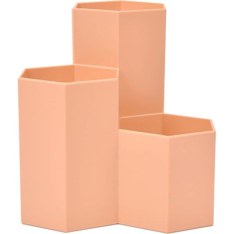 Boîte à Crayons Hexagonal Multifonction, Boîte de rangement Pinceaux Maquillage, Pot à Crayons Créatif, Organisateur Fournitures de Bureau, Papeterie Porte-Stylo Décoration de Bureau -Rose (1/5)
