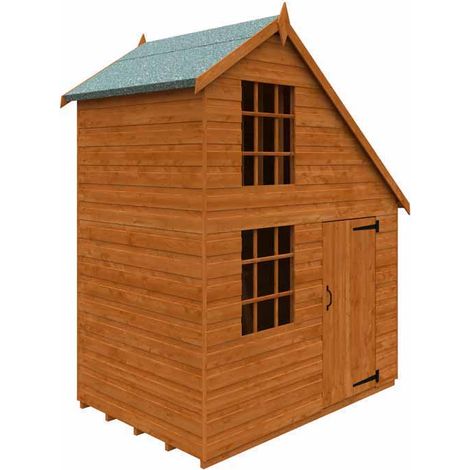 4 x 6 Feet Clubhouse 12mm Shed - Solid Wood/Softwood/Pine - L115 x W175 x H223.5 cm - Burnt Orange