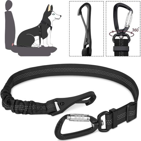 Ceinture Chien Voiture, Attache de Barre de Loquet de Ceinture de Sécurité de Voiture pour Animaux de Compagnie Mousqueton Pivotant Verrouillable Ceinture (Noir, 1Ceinture de sécurité) (1/5)