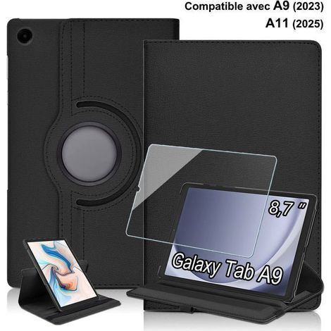 Coque tablette pour Samsung Galaxy Tab A11/A9 (8,7") Housse en Cuir PU Antichocs - avec Film Verre Trempé - Noir (1/5)