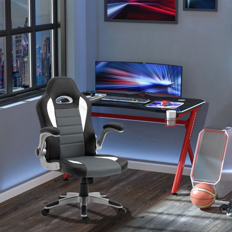 Sedia da ufficio regolabile, sedia da scrivania con braccioli pieghevoli, 5 ruote, portata massima 120 kg, 65x69x112-122 cm, grigia