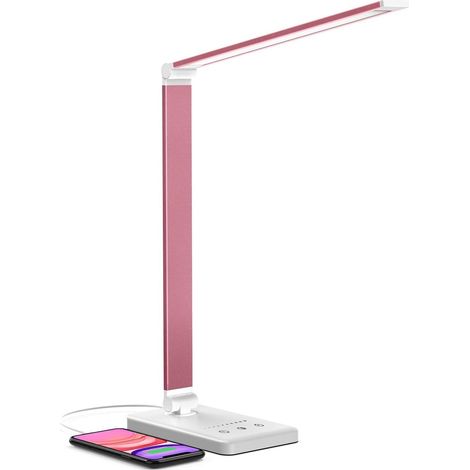 Lampe de Bureau LED Rose, Lampes de Bureau Enfants Dimmable 5 Modes de Couleur 10 Niveaux de Luminosité, Contrôle Tactile Protection des Yeux, Lampe de Chevet Avec USB et Fonction Minuterie (1/5)