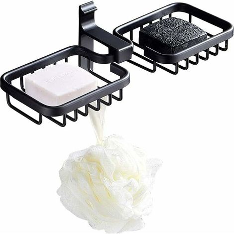 Porte-savon double avec crochets, porte-serviettes en éponge antirouille à montage mural Super Glue (1/3)