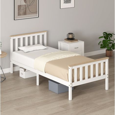 Letto singolo in legno di pino bianco con rete a doghe e spazio sottoletto (1/5)