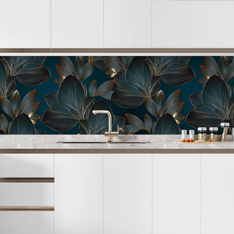 Crédence adhésive cuisine - Feuilles tropicales - 55x99 cm - Adhésif + Protection MATE (1/5)