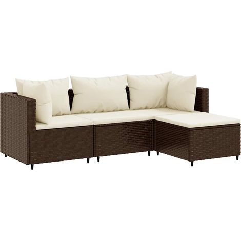 vidaXL Gartenset 4 Teile mit Kissen Braun Geflochtene Kunststoffe