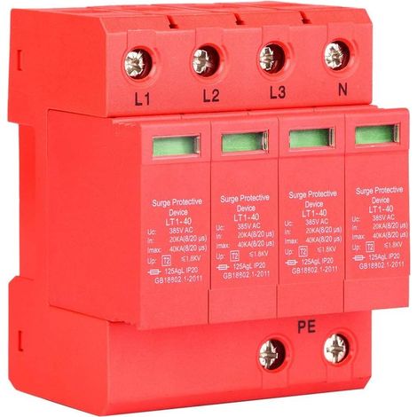 Parasurtenseur 4P, Parafoudre Dispositif de Protection Contre Les Surtensions sur Rail DIN, Protection Basse Tension, Triphasé 20A 40KA (1/5)