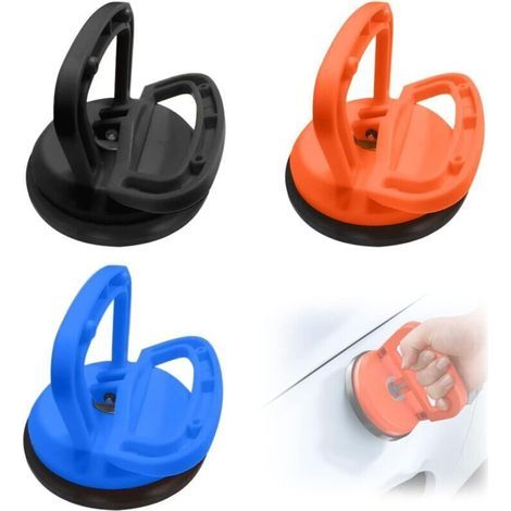 3 ventouses de réparation de voiture, extracteur de bosses, outils de réparation de bosses, applicable à la réparation de bosses automobiles (noir, orange, bleu) (1/5)