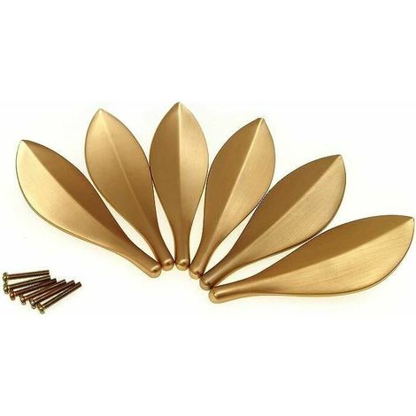 Set of 6 gold leaf-shaped cabinet door handles – Trendy Art Deco style (1/5)