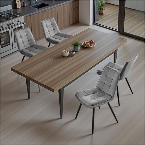 4er Set Esszimmerstühle Samt Grau Gepolstert mit Rückenlehne (1/5)