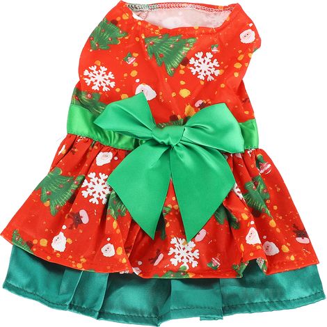Hundekleid, modisch, niedlich, Weihnachtsbaum, Schneeflockenmuster, Welpe, Sommer für Partys, Alltagsfotografie L (1/5)