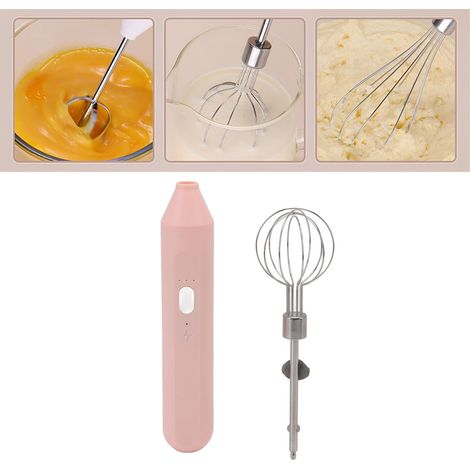 Batteur à œufs électrique à tête ronde, batteur à gâteaux et à crème, mousseur à lait portatif, mousseur à café, outil de pâtisserie haute puissance (rose) (1/5)