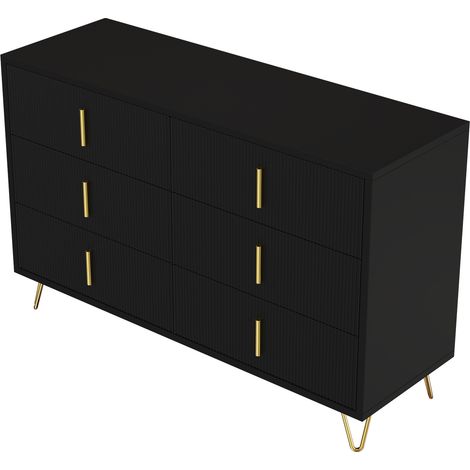 ELVMI Credenza con 6 Cassetti, Maniglie e Gambe Dorate, per Soggiorno e Sala da Pranzo, in Legno, 120 × 40 × 77 cm, Nero (1/5)