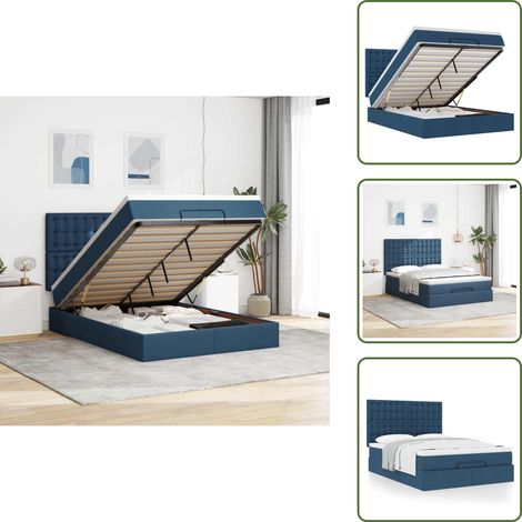 Letto con testiera - vidaXL Struttura Letto Pouf con Materasso Blu 140x200cm in Tessuto - Letto con vano portaoggetti