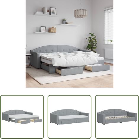 vidaXL Sofa-Bett - Tagesbett Ausziehbar mit Schubladen Hellgrau 80x200 cm Stoff (1/5)