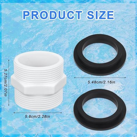 Raccord de Tuyau de Piscine Compatible avec Intex et Coleman, 38 mm Adaptateur Tuyau Piscine Hors Sol avec 2 Joints Accessoires Remplacement pour Pompes Filtration et Systèmes au Sel (1/5)