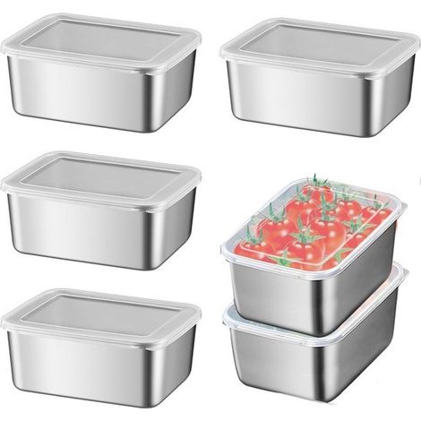 Lot de 6 contenants en acier inoxydable – Petits avec couvercle – Corbeilles à fruits – Conservation (1/5)
