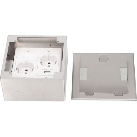 Prise de sol encastrable 2500W 16A 2 prises 1 USB 1 port informatique boîtier de sol (1/5)