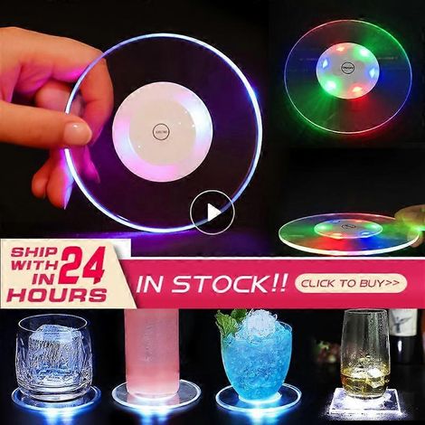 Sous-verre LED, porte-tasse, support à mug, tapis de bar lumineux, set de table, dessous de verre créatif rond, décoration intérieure, cuisine, 7 couleurs (1/2)