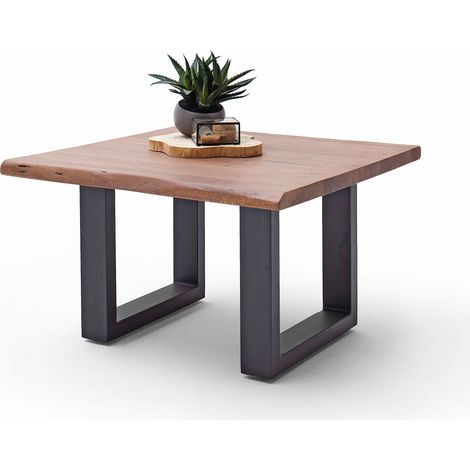 Table basse carrée en acacia brun et acier anthracite avec pied en U (1/4)