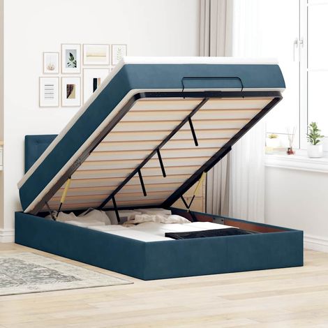 Ottoman-Bett mit Matratze & LEDs Dunkelblau 120x200 cm Samt (1/5)