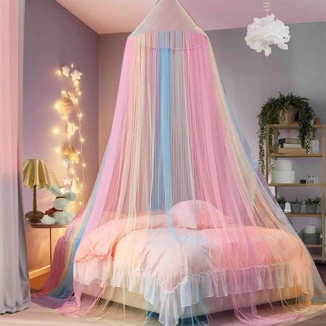 Moustiquaire de lit pour filles, couverture de lit arc-en-ciel, pour lit double ou simple, pour enfants, idéale pour les voyages et la maison, à l'intérieur ou à l'extérieur