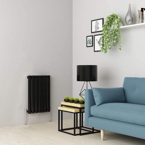 Warmehaus Black Oval Radiator Horizontal Single Panel 600x413mm
