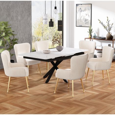 Set di 6 sedie da pranzo 57x57x83 cm in velluto e metallo beige con braccioli – MEUBLIV (1/5)