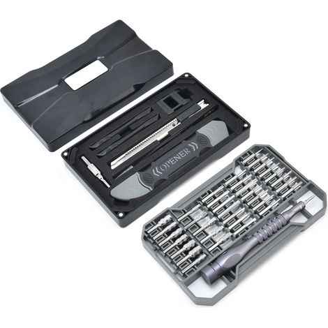 JM-8173 Kit tournevis précision 69 pièces, embouts magnétiques 4x28mm, chrome mat longue portée, outillage réparation électronique, diamètre variable, coffret complet. (1/5)