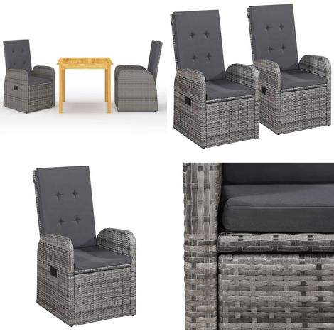 Set Mobili da Pranzo per Giardino 3 pz Grigio - Tavolo da pranzo da giardino - Sedie da pranzo da giardino