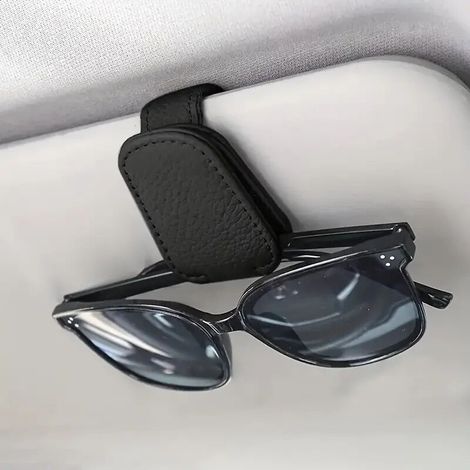 Car Sun Visor Sunglasses Holder, Leather Magnetic Eyeglasses Holder with Card Clip, Car Sunglasses Extender, Car Accessories (Black) (1/4)