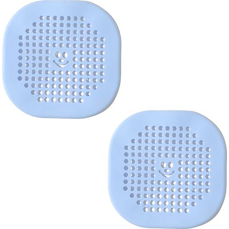 Lot de 2 attrape-cheveux pour bonde, protecteurs de bonde en silicone durable avec ventouse, pour douche, cuisine et salle de bain, bleu (1/4)
