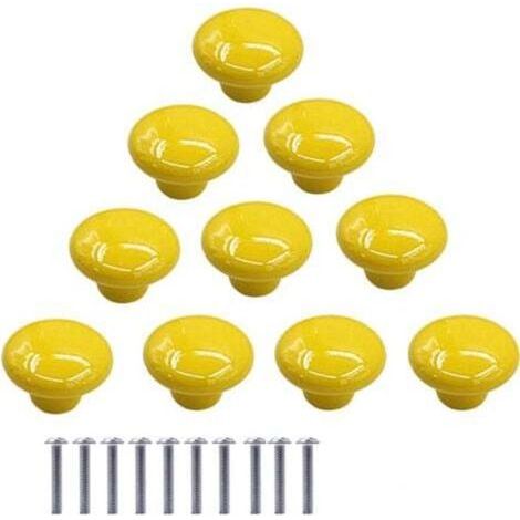 10 Pcs Boutons de Meuble en Céramique Boutons de Tiroir de Placard en Céramique en Forme de Ronds Poignées pour Armoires de Cuisine de Bibliothèque (Jaune) (1/4)