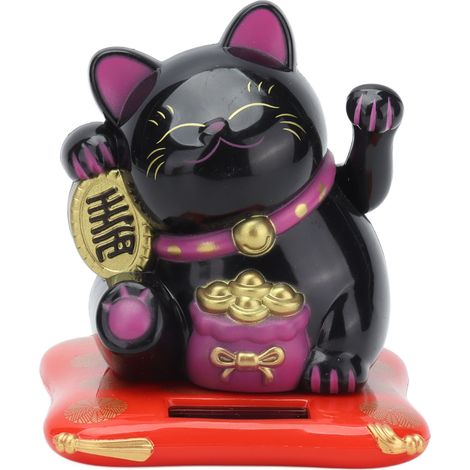 Chat Solaire Mignon Porte-Bonheur Chat avec Bras Mobile pour Maison Bureau Voiture Noir (1/5)