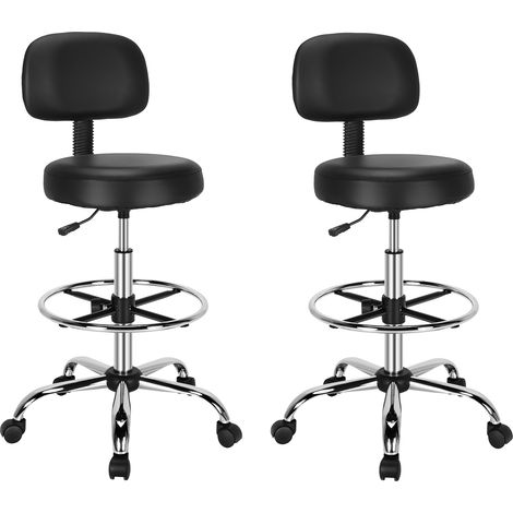 COSTWAY 2 Pcs Faux Leather Upholstered Rolling Stool Ergonomic Drafting Chair (1/5)