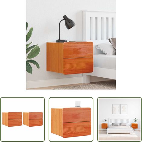 vidaXL Kiefer Nachttisch -  Nachttisch 2 pcs Braun 39 x 34 x 33 cm Massivholz Kiefer (1/5)