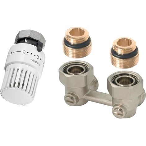 Conjunto de radiador: Termostato Vindo TH 01-5 + Conexión doble Multiflex FB