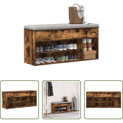 vidaXL Schuhablage Holz - Schuhbank Räuchereiche 102x30,5x45 cm Holzwerkstoff (1/5)