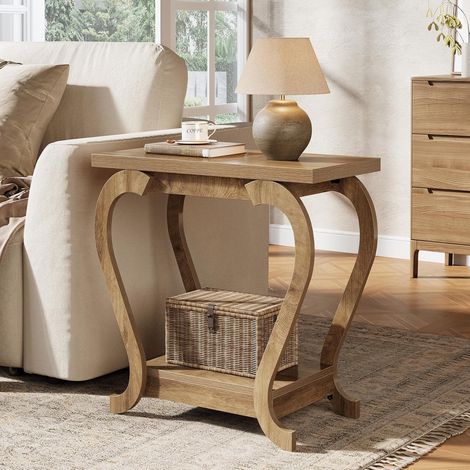 Tribesigns side end table – Wooden 2-tier rustic beside sofa table with storage – 60 x 30 cm top surface – For small spaces, living room, bedroom (1/5)