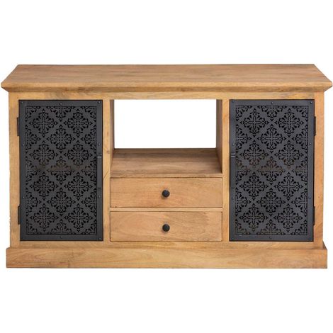 Made In Meubles – Meuble sous vasque en bois de manguier – Dimensions 75x140x50 cm – Espace de rangement pour salle de bains – Compatible vasque à poser (1/5)