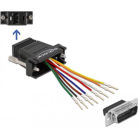 Delock adaptador d-sub 15 pines enchufe a kit de montaje de enchufe rj45, negro (1/2)