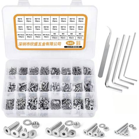 Jeu de fixations, 940 unités, M2, M3, M4, pour travaux d'assemblage, de réparation et d'entretien.-AquaForge (1/2)