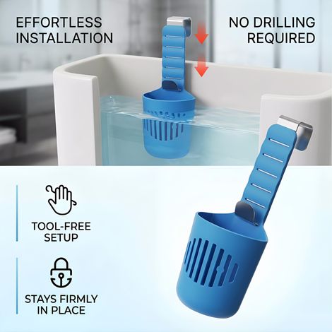 Support pour pastilles nettoyantes de réservoir WC, lot de 2 porte-pastilles de toilette avec crochets en acier inoxydable (1/4)